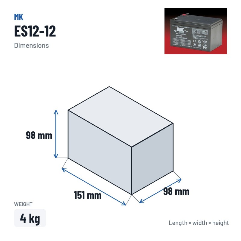 Rollstuhlbatterie MK Powered ES12-12 12V 12Ah AGM | baterias.com