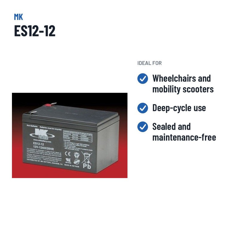 Wheelchair battery MK Powered ES12-12 12V 12Ah AGM – recommended uses