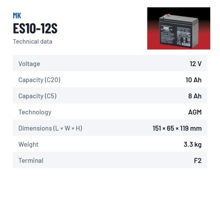 Batterie fauteuil roulant MK Powered ES10-12S 12V 10Ah AGM