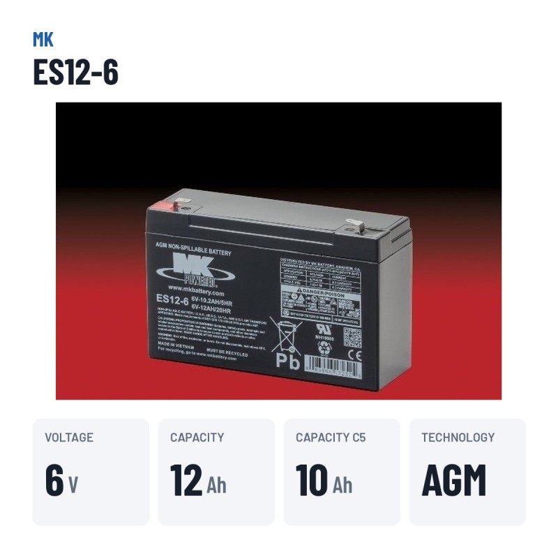 Batería de silla de ruedas MK Powered ES12-6 6V 12Ah AGM – datos clave