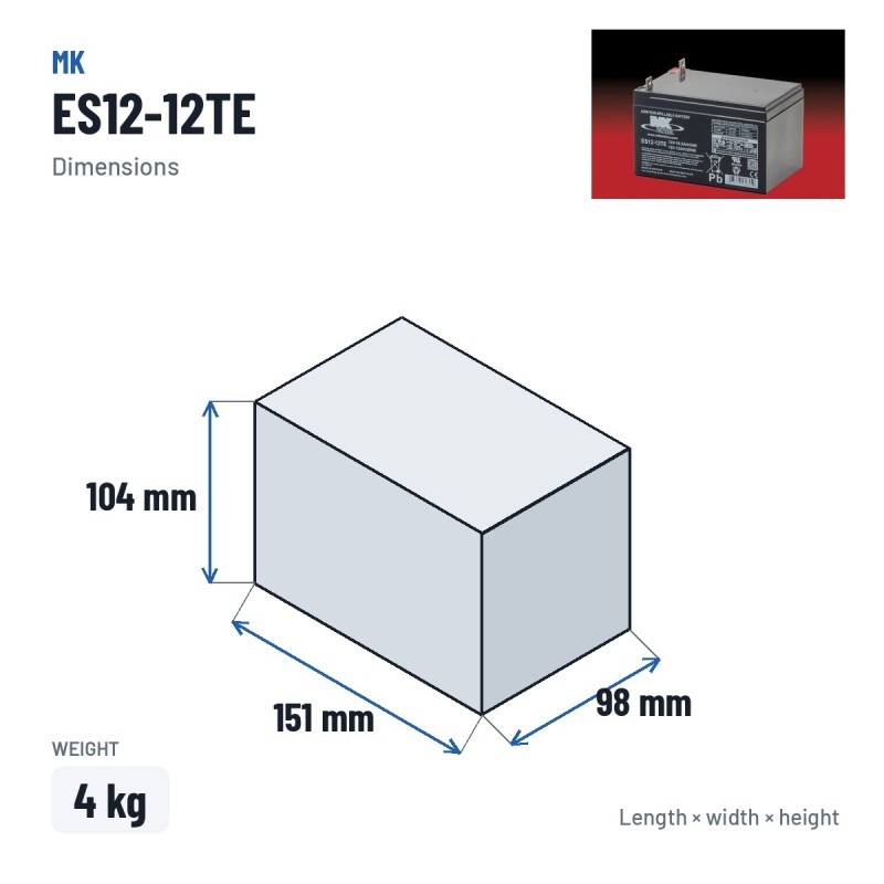 Batterie fauteuil roulant MK Powered ES12-12TE 12V 12Ah AGM