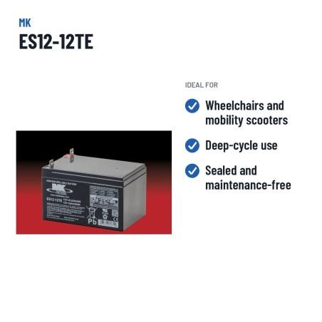 Batterie fauteuil roulant MK Powered ES12-12TE 12V 12Ah AGM