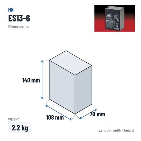 Batterie fauteuil roulant MK Powered ES13-6 6V 13Ah AGM – dimensions 108 × 70 × 140 mm