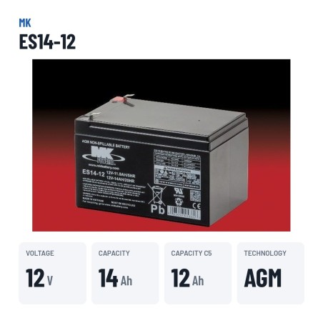 Wheelchair battery MK Powered ES14-12 12V 14Ah AGM – key specs