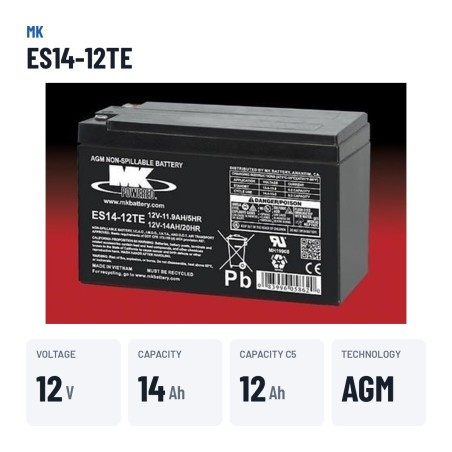Rollstuhlbatterie MK Powered ES14-12TE 12V 14Ah AGM – wichtigste Daten