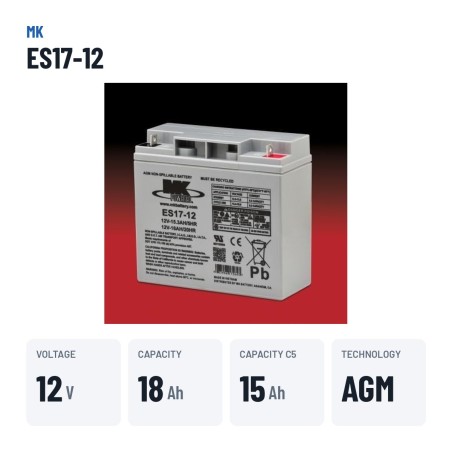 Batteria per carrozzina MK Powered ES17-12 12V 18Ah AGM – dati principali