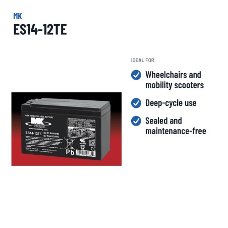Bateria de cadeira de rodas MK Powered ES14-12TE 12V 14Ah AGM – utilizações recomendadas