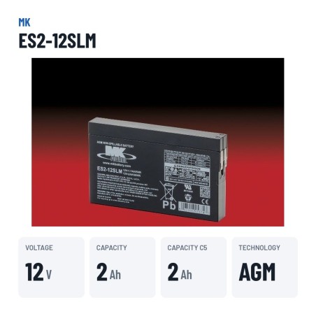 Bateria de cadeira de rodas MK Powered ES2-12SLM 12V 2Ah AGM – dados principais