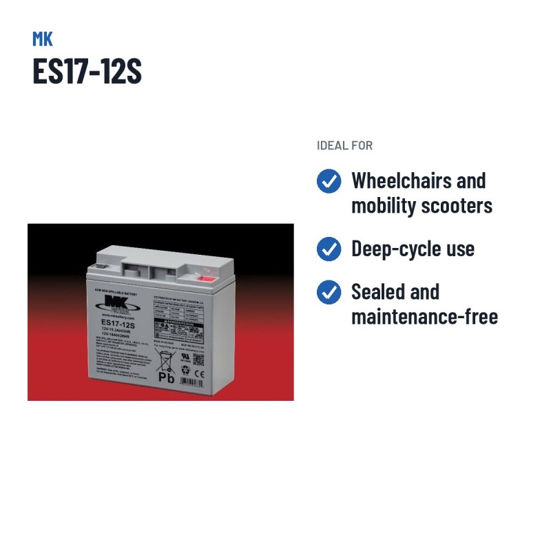 Batterie fauteuil roulant MK Powered ES17-12S 12V 18Ah AGM – utilisations recommandées