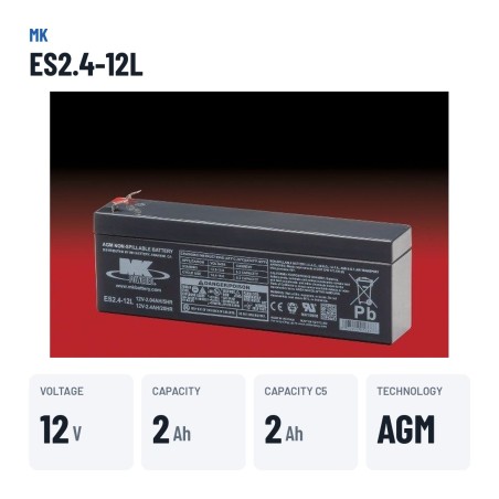 Batería de silla de ruedas MK Powered ES2.4-12L 12V 2.4Ah AGM – datos clave