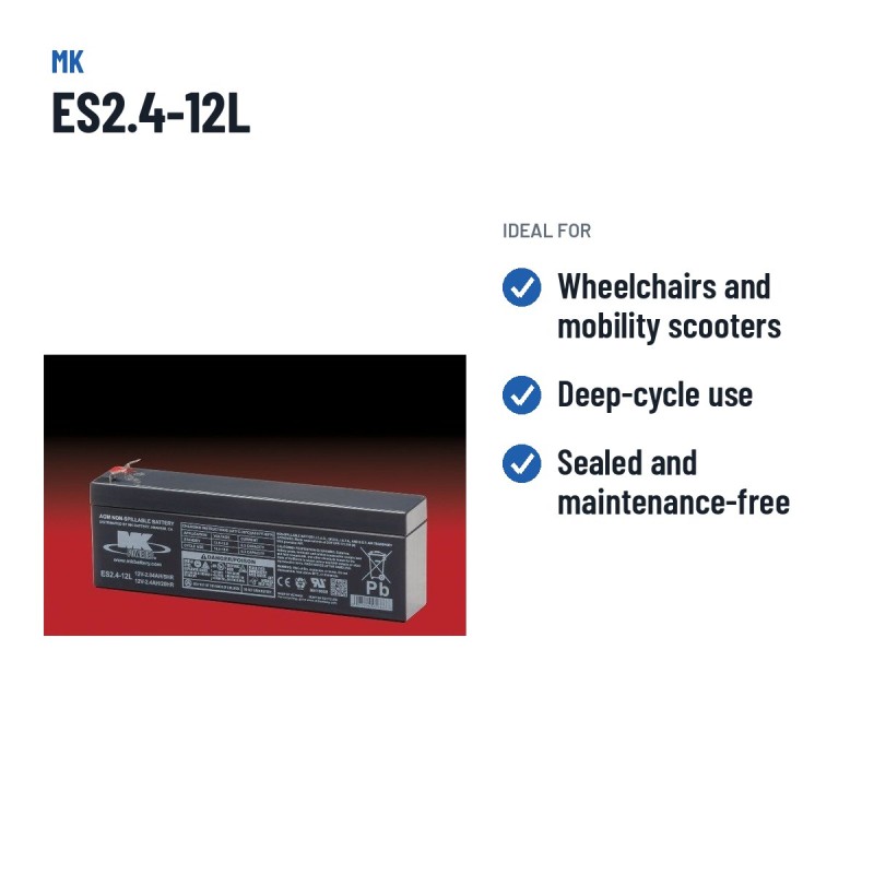 Batteria per carrozzina MK Powered ES2.4-12L 12V 2.4Ah AGM – usi consigliati