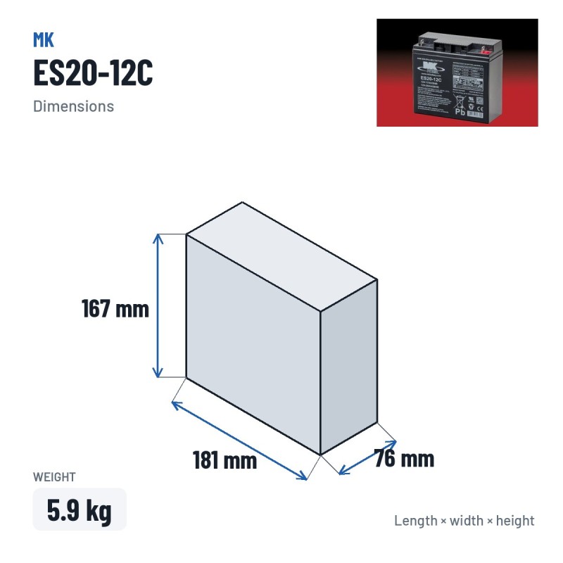 Batterie fauteuil roulant MK Powered ES20-12C 12V 20Ah AGM