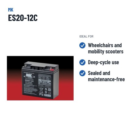 Batterie fauteuil roulant MK Powered ES20-12C 12V 20Ah AGM