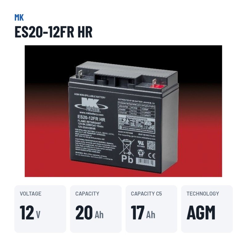 Rollstuhlbatterie MK Powered ES20-12FR HR 12V 20Ah AGM – wichtigste Daten