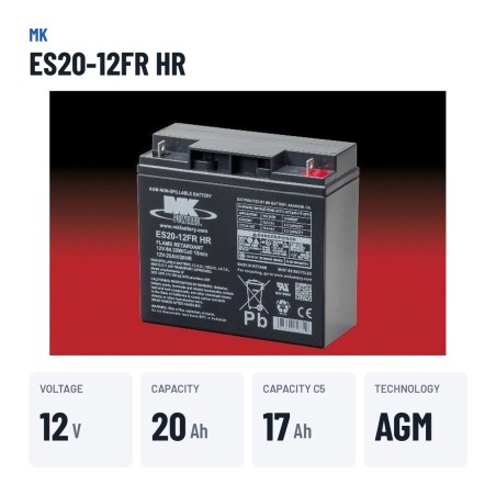 Rollstuhlbatterie MK Powered ES20-12FR HR 12V 20Ah AGM – wichtigste Daten