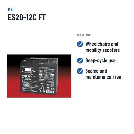 Batería de silla de ruedas MK Powered ES20-12C FT 12V 20Ah AGM – usos recomendados