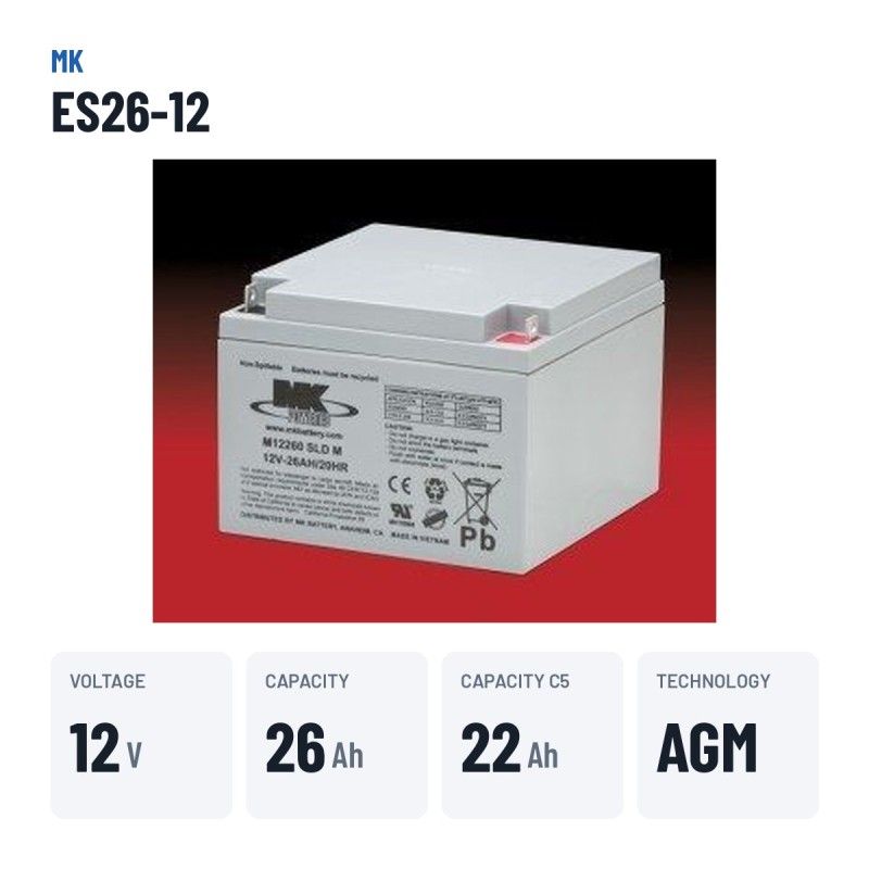 Batteria per carrozzina MK Powered ES26-12 12V 26Ah AGM – dati principali