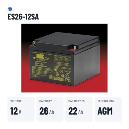 Wheelchair battery MK Powered ES26-12SA 12V 26Ah AGM – key specs