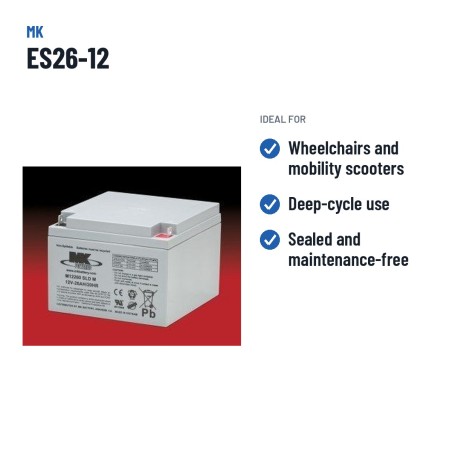 Batteria per carrozzina MK Powered ES26-12 12V 26Ah AGM – usi consigliati