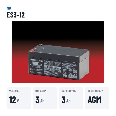 Rollstuhlbatterie MK Powered ES3-12 12V 3Ah AGM – wichtigste Daten