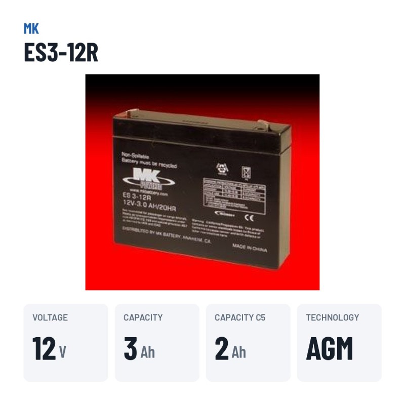 Rollstuhlbatterie MK Powered ES3-12R 12V 2.8Ah AGM – wichtigste Daten