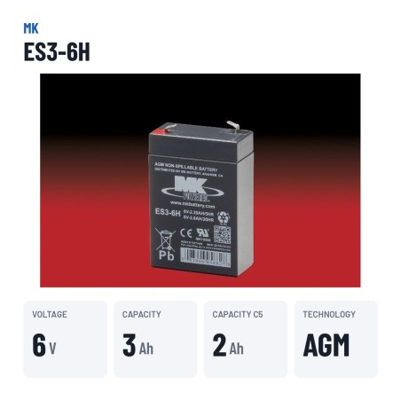 Batería de silla de ruedas MK Powered ES3-6H 6V 2.8Ah AGM – datos clave