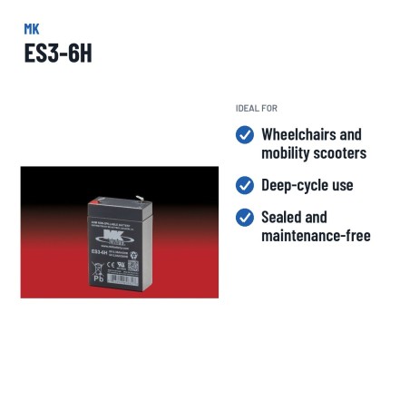 Batería de silla de ruedas MK Powered ES3-6H 6V 2.8Ah AGM – usos recomendados