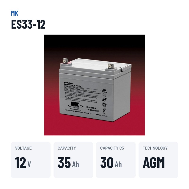 Wheelchair battery MK Powered ES33-12 12V 35Ah AGM – key specs
