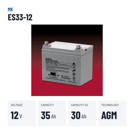 Batterie fauteuil roulant MK Powered ES33-12 12V 35Ah AGM – caractéristiques clés