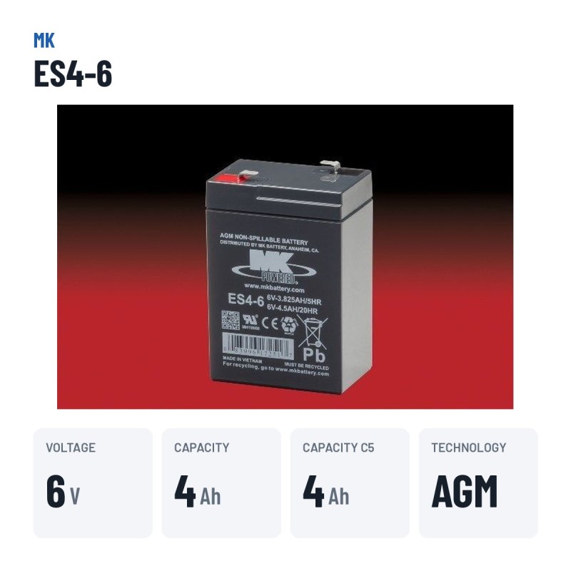 Wheelchair battery MK Powered ES4-6 6V 4.5Ah AGM – key specs