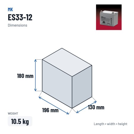 Batterie fauteuil roulant MK Powered ES33-12 12V 35Ah AGM – dimensions 196 × 130 × 180 mm