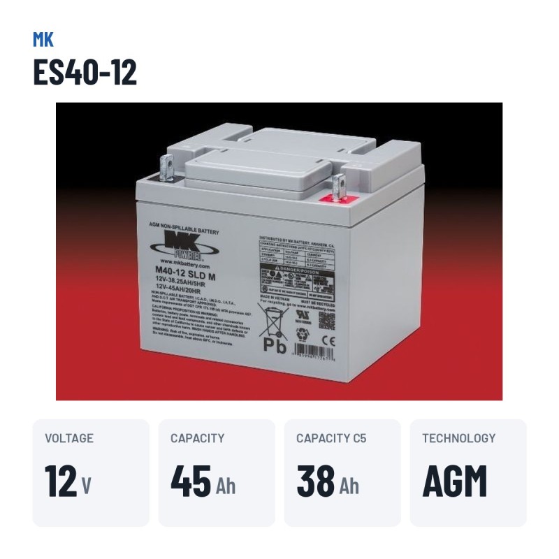 Batteria per carrozzina MK Powered ES40-12 12V 45Ah AGM – dati principali