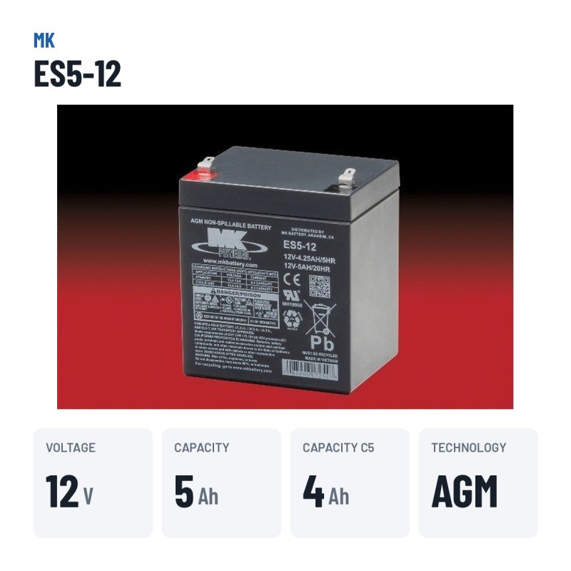 Wheelchair battery MK Powered ES5-12 12V 5Ah AGM – key specs