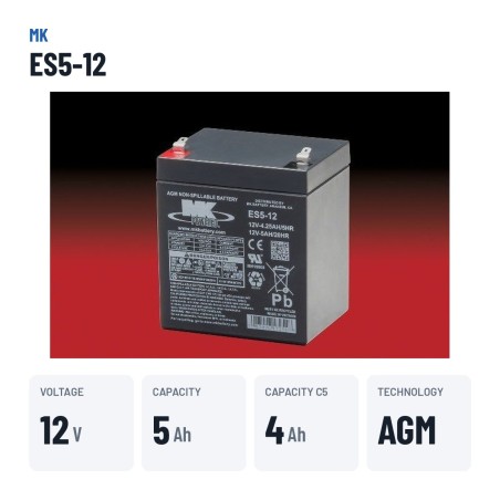 Batterie fauteuil roulant MK Powered ES5-12 12V 5Ah AGM – caractéristiques clés