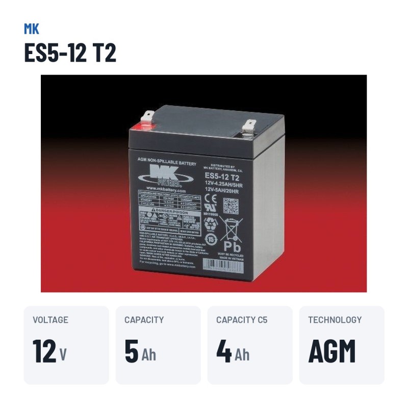 Batteria per carrozzina MK Powered ES5-12 T2 12V 5Ah AGM – dati principali