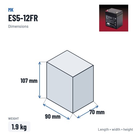 Batería de silla de ruedas MK Powered ES5-12FR 12V 5Ah AGM – medidas 90 × 70 × 107 mm