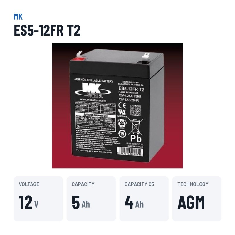Rollstuhlbatterie MK Powered ES5-12FR T2 12V 5Ah AGM – wichtigste Daten