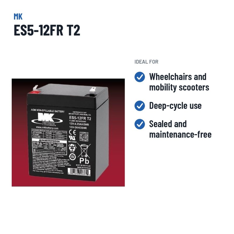 Batteria per carrozzina MK Powered ES5-12FR T2 12V 5Ah AGM – usi consigliati