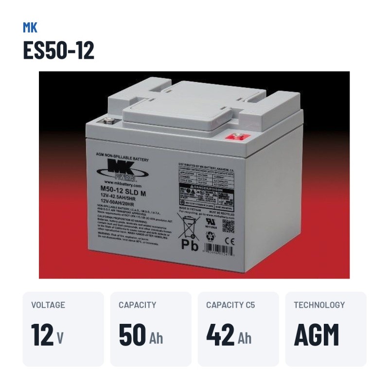Batterie fauteuil roulant MK Powered ES50-12 12V 50Ah AGM – caractéristiques clés