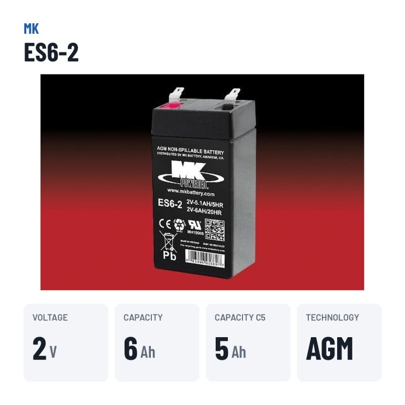 Batteria per carrozzina MK Powered ES6-2 2V 6Ah AGM – dati principali