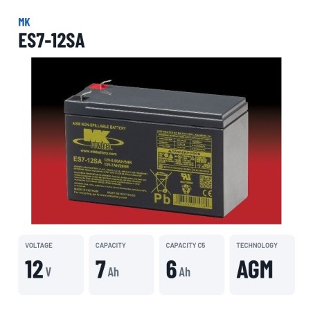 Rollstuhlbatterie MK Powered ES7-12SA 12V 7Ah AGM – wichtigste Daten