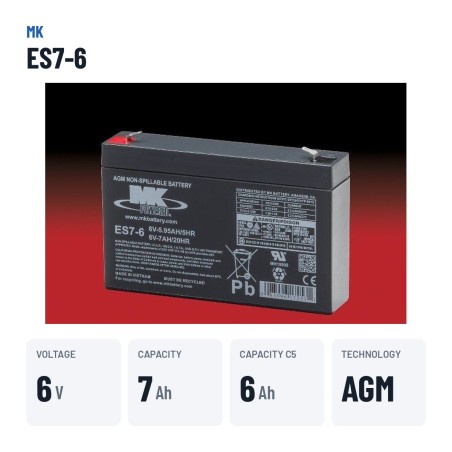 Batterie fauteuil roulant MK Powered ES7-6 6V 7Ah AGM – caractéristiques clés