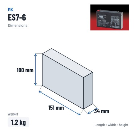 Batteria per carrozzina MK Powered ES7-6 6V 7Ah AGM – dimensioni 151 × 34 × 100 mm