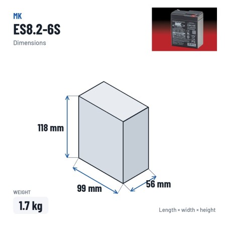 Batteria per carrozzina MK Powered ES8.2-6S 6V 9Ah AGM – dimensioni 99 × 56 × 118 mm