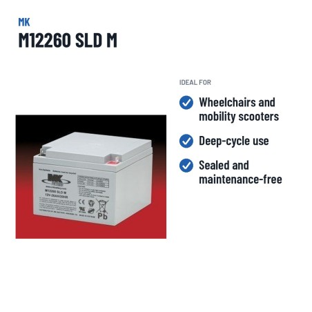Wheelchair battery MK Powered M12260 SLD M 12V 26Ah AGM – recommended uses