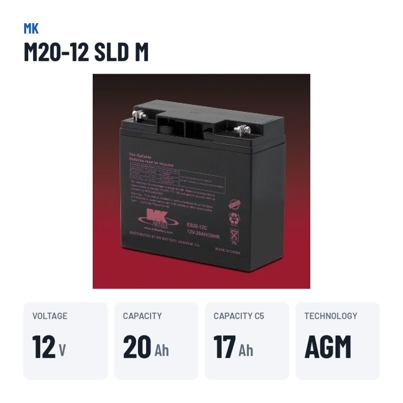 Wheelchair battery MK Powered M20-12 SLD M 12V 20Ah AGM – key specs