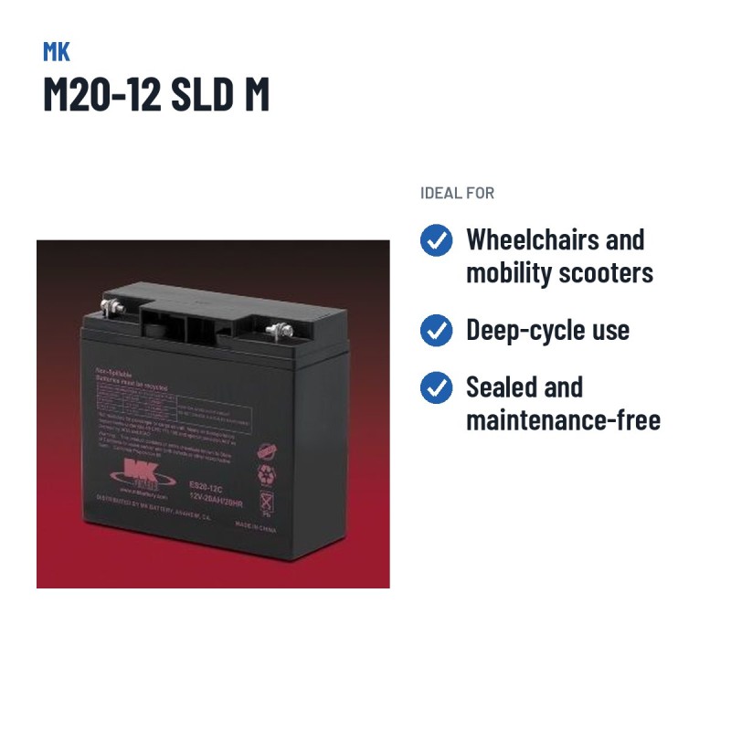 Wheelchair battery MK Powered M20-12 SLD M 12V 20Ah AGM – recommended uses
