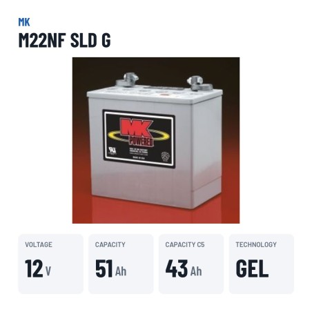 Batteria per carrozzina MK Powered M22NF SLD G 12V 51Ah 210A GEL – dati principali