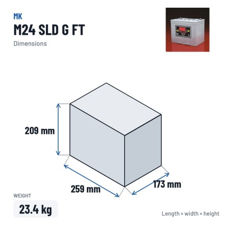 Bateria de cadeira de rodas MK Powered M24 SLD G FT 12V 73.6Ah 335A GEL