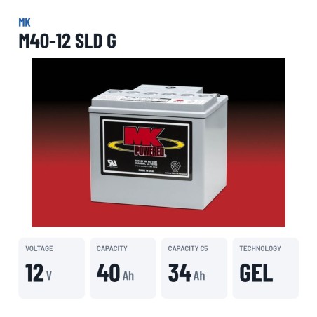 Wheelchair battery MK Powered M40-12 SLD G 12V 40Ah 225A GEL – key specs